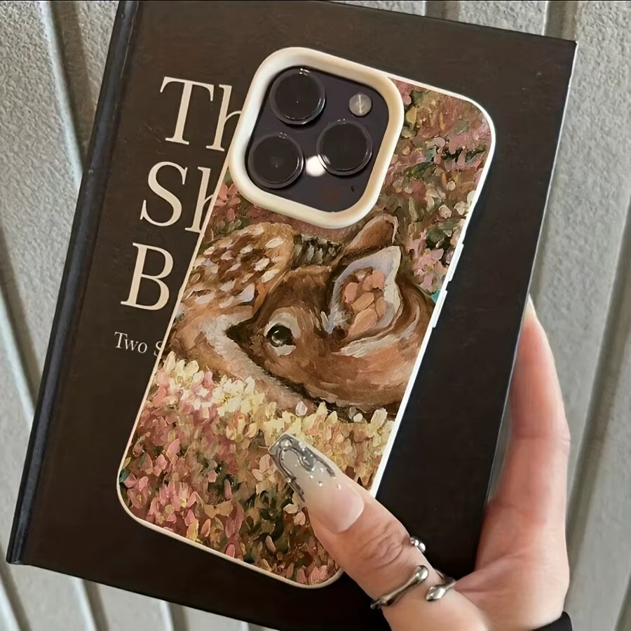 TPU Schutzhülle mit Ölgemälde Deer Muster für iPhone 11 bis iPhone 17 Pro Max in Pink und Multicolour - Bild 4