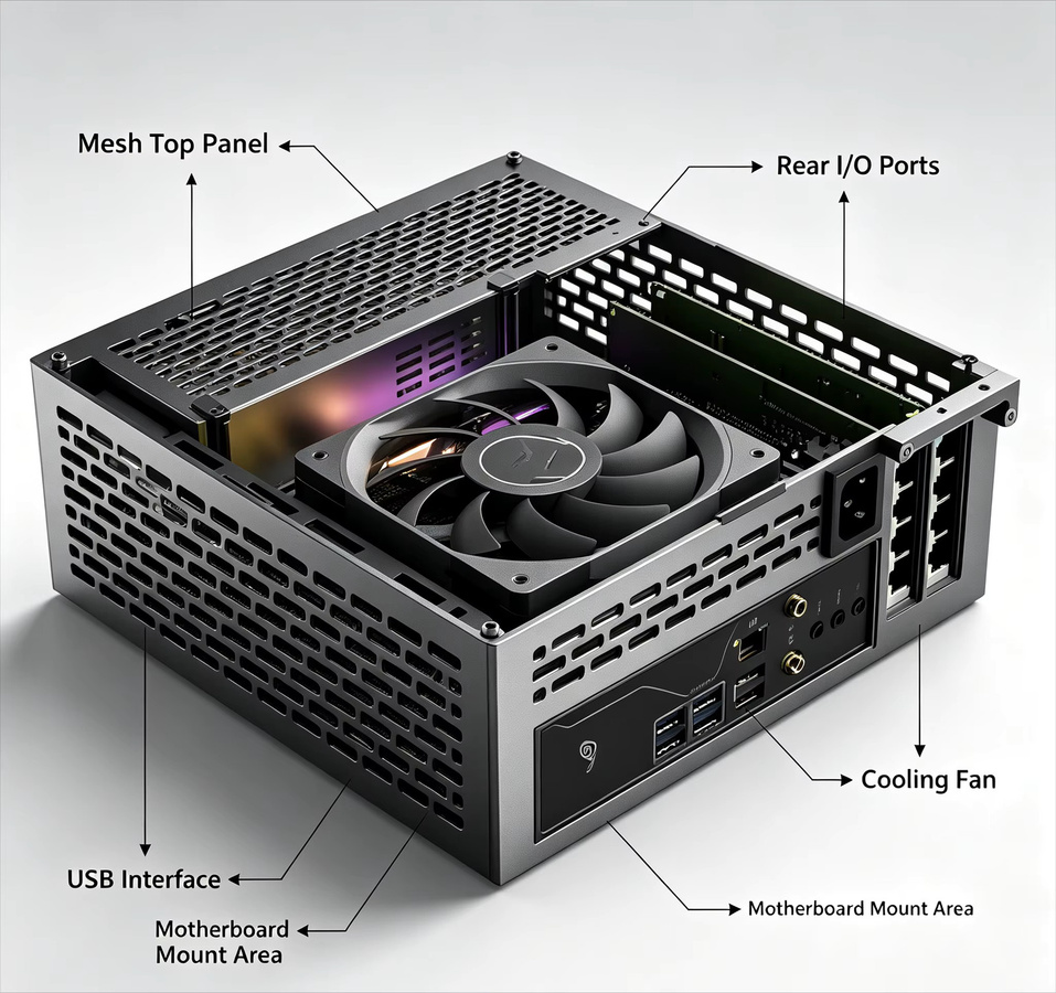 A24-V5 Mini ITX PC-Gehäuse in Silber mit Dual-GPU-Steckplatz und 5L Volumen - Bild 3