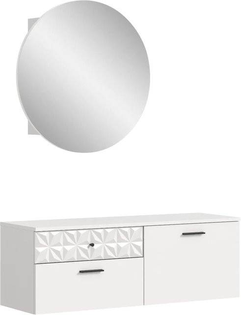 Inn.Furn Garderoben-Set Weiß Hochglanz mit Spiegel und Schuhschrank, B/T/H: 110 x 35 x 192 cm - Bild 1