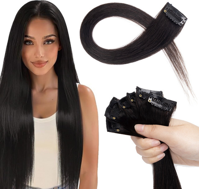Boymia Clip-in-Extensions aus Echthaar, 12 Zoll, Remy-Clip-Ins - Bild 1