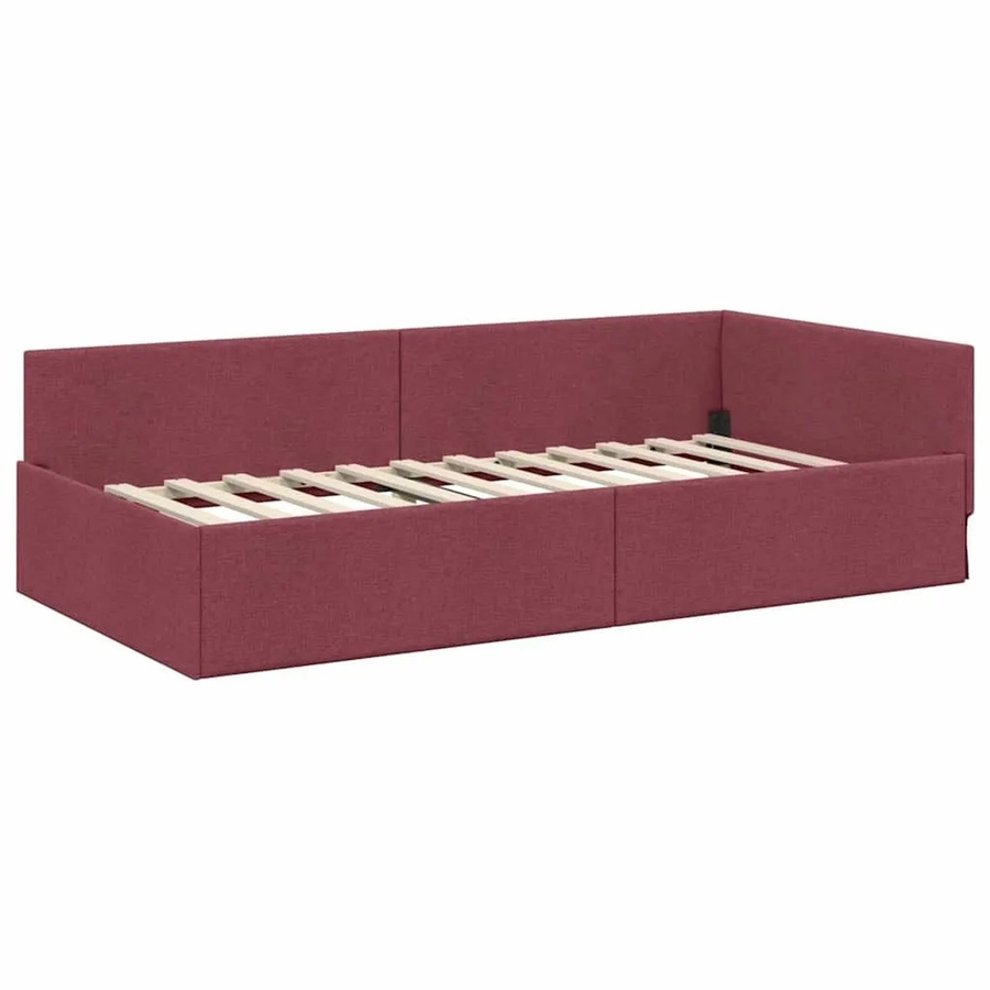 vidaXL Eckbettgestell mit Kopfteil in Weinrot aus Stoff, B/T/H: 90 x 190 x 140 cm - Bild 2