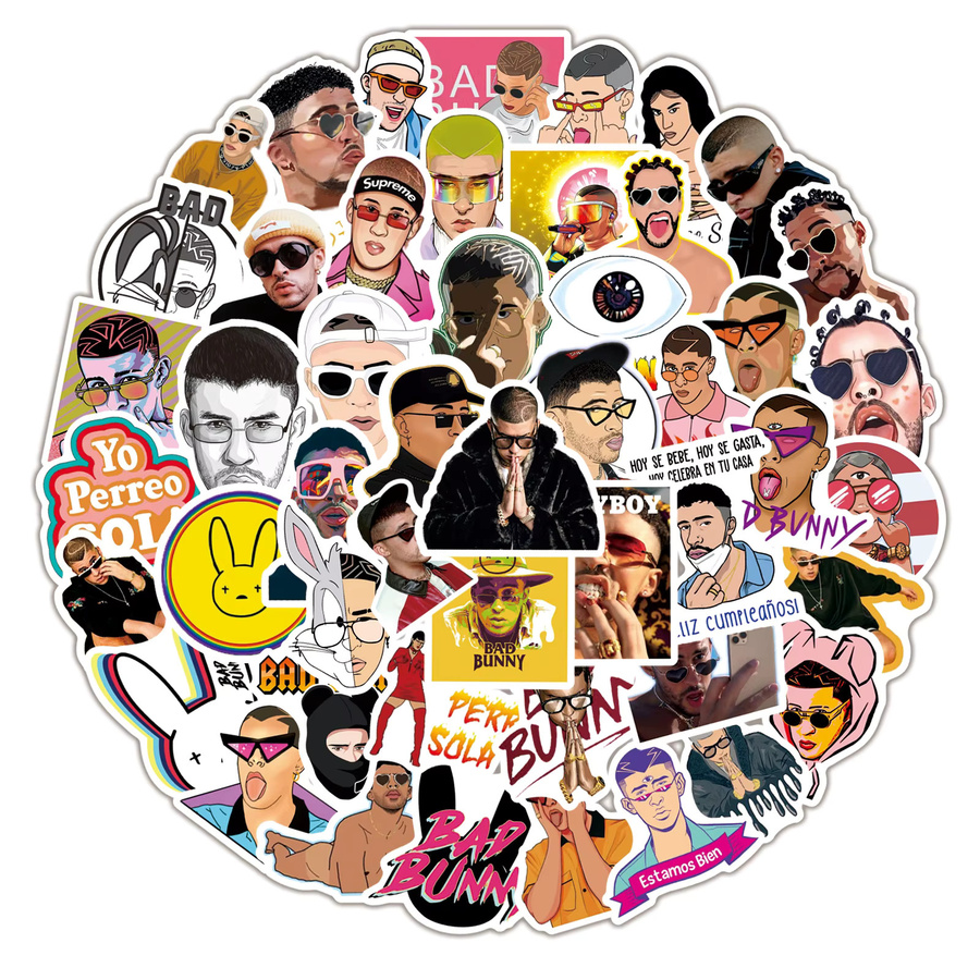 50 Stück Bad Bunny Sticker Set, Wasserdichte Rapper Aufkleber in Multicolor für Laptop, Handy und Reisegepäck - Bild 4