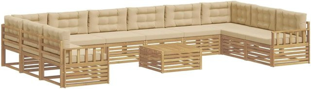 vidaXL Sofagarnitur aus Massivholz Akazie in Beige mit Latten-Design und Armlehnen - Bild 1