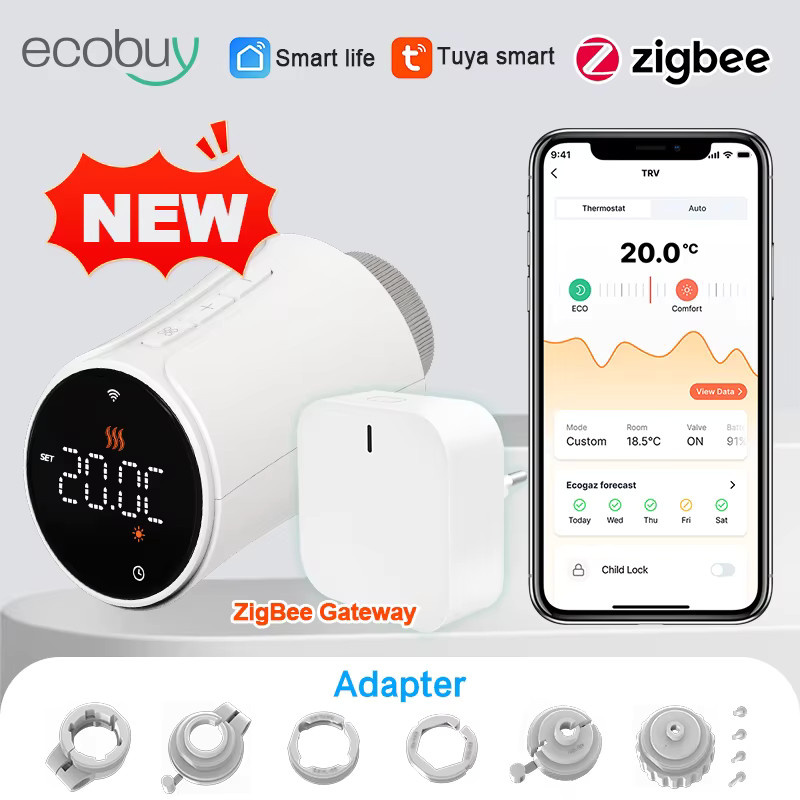 Tuya Smart Home Zigbee Thermostat Heizkörperventil mit Wifi Temperaturregler in Weiß - Bild 2
