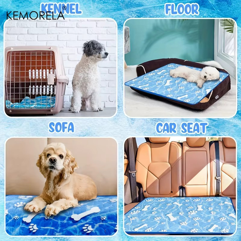 KEMORELA Selbstkühlende Kühlmatte für große Hunde und Katzen, waschbare Eisseiden-Kühlmatte in Blau - Bild 3