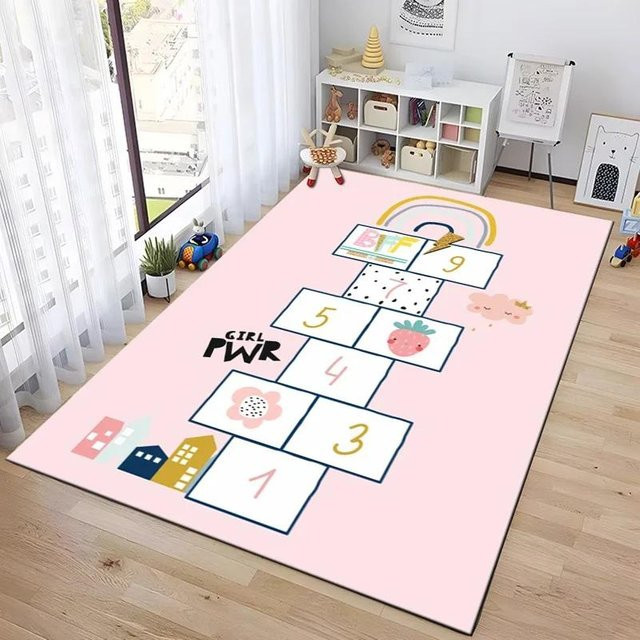 UQIDEHOME Kinder Teppich mit Cartoon-Design und Zahlenspiel, Rosa, B/T: 70 x 100 cm - Bild 1