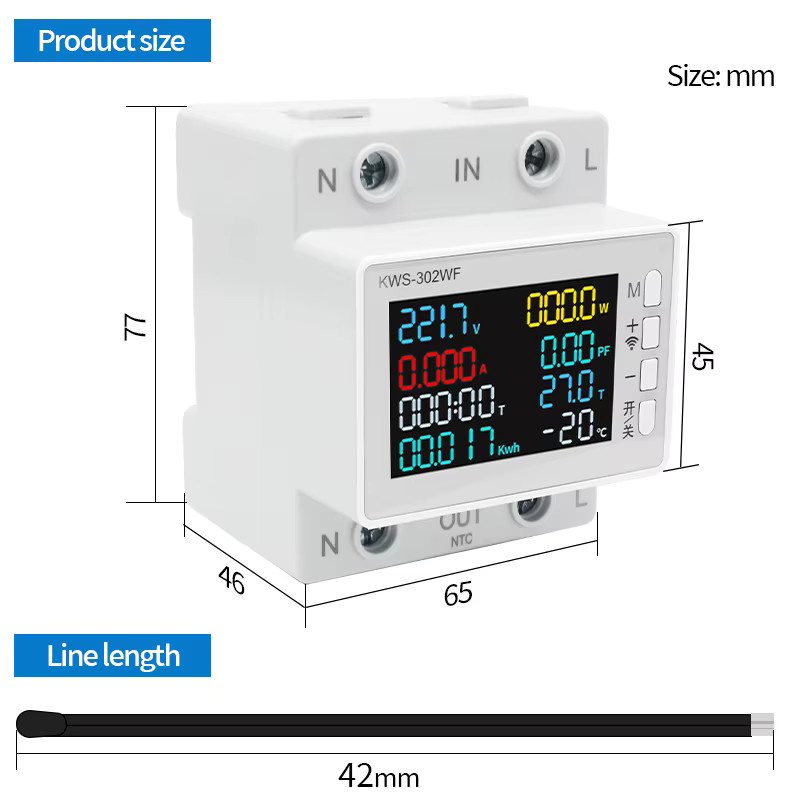 LCTC KWS302 Tuya WiFi Digital Display Intelligentes 8in1 AC Energiemessgerät mit App-Steuerung, Farbe: Weiß, DIN-Installation - Bild 2