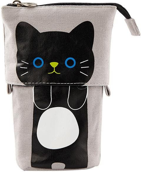 XYNN Kawaii Federmäppchen mit Katzen-Motiv für Mädchen und Jungen, schwarzes Schlampermäppchen aus Canvas mit Reißverschluss, B/H: 12,0 x 6,0 cm - Bild 1