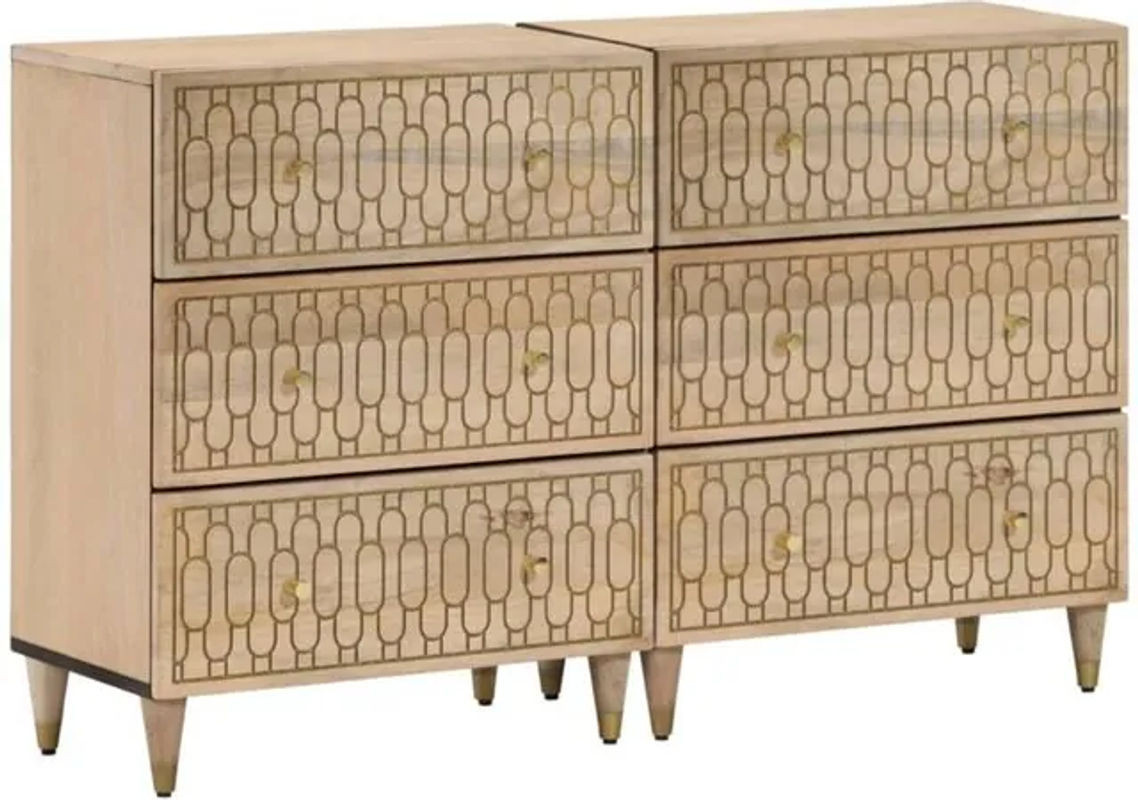 Vidaxl Beistellschränke 2er Set aus Massivholz Mango in Natur Braun im Retro-Design B/T/H: 60 x 33 x 75 cm - Bild 1