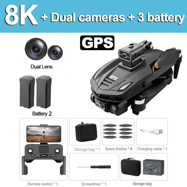 LYZRC V168 PRO GPS-Drohne mit 8K HD-Luftfotografie, 5G, Omnidirektionale Hindernisvermeidung und zwei Kameras, Schwarz, 2 Akkus - Bild 1