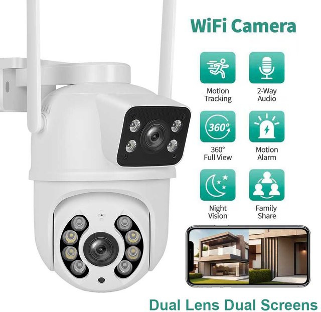 ziicam 4K 8MP Dual Lens PTZ Outdoor Sicherheitscamera mit Dual Screen, WLAN IP Kamera mit KI-Personenerkennung, Weiß - Bild 1