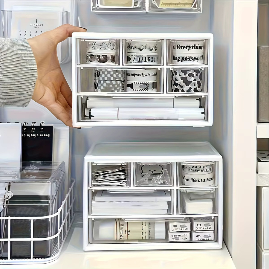 Multifunktionaler Desktop-Organizer aus Kunststoff mit sechs Schubladen in Weiß - Bild 2