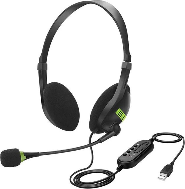 Kebidumei Gaming Headset On-Ear Kopfhörer mit Mikrofon und Lautstärkeregler Schwarz USB-Kabelgebunden für PC - Bild 1