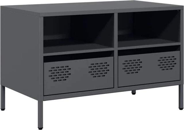 vidaXL TV-Schrank aus kaltgewalztem Stahl in Anthrazit im Industrie-Stil, B/T/H: 68 x 39 x 43,5 cm - Bild 1