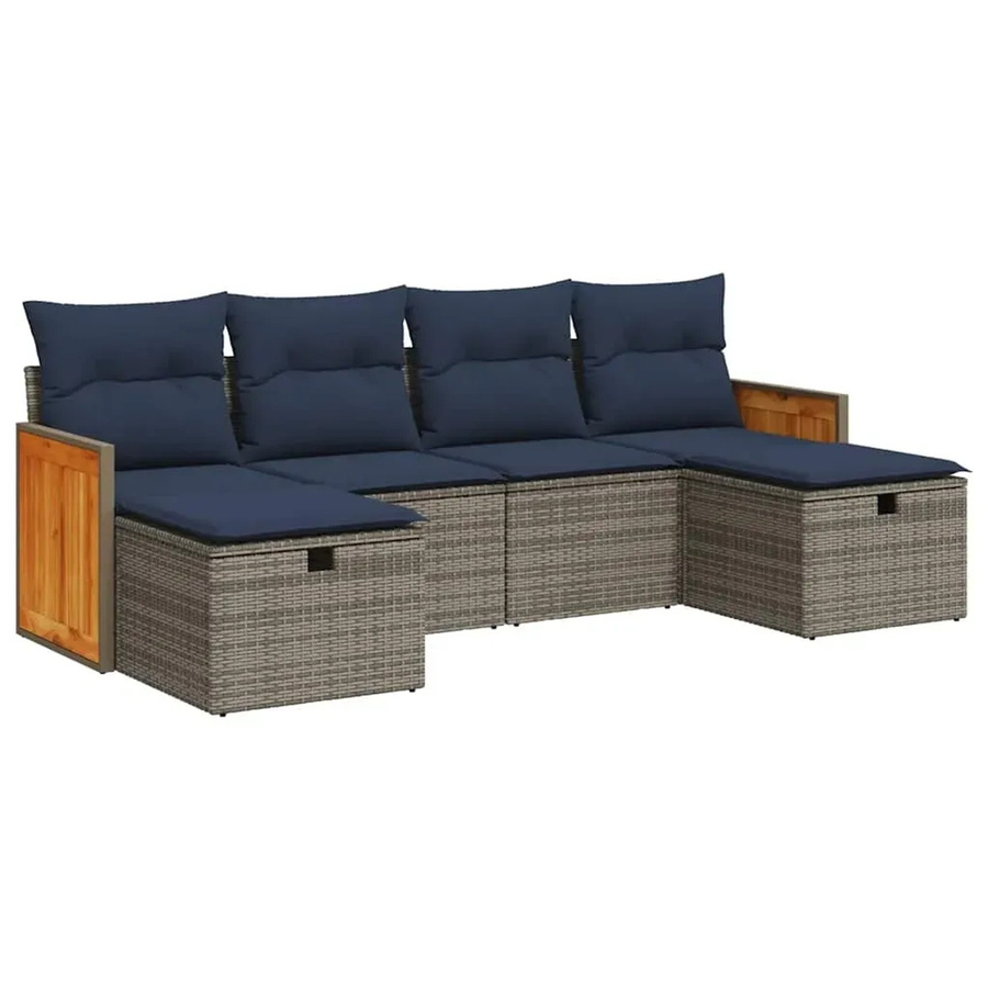 vidaXL 6-teilige Garten-Sofagarnitur in L-Form aus grauem Poly-Rattan mit Sitzkissen und Stauraum - Bild 2