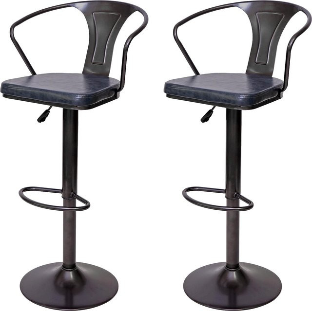 2er-Set MCW Barhocker MCW-H10b Industrial Design, höhenverstellbar mit Armlehnen, drehbar, Schwarz-Grau - Bild 1