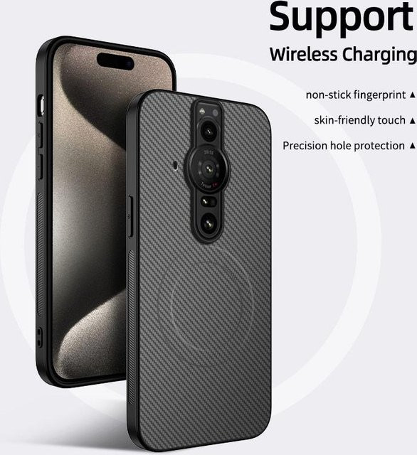 Magnetische Stoßfeste Handyhülle mit Kohlefaser-Textur und kabellosem Laden für Sony Xperia Pro-I in Schwarz, Blau, Grau oder Lila - Bild 1