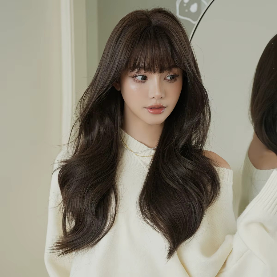 7JHH WIGS Perücke, lang, lockig, kaltbraun, synthetisch, Damen - Bild 2