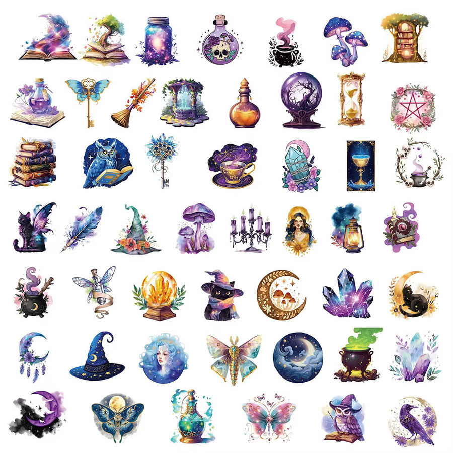 Rspctou Magic World PET Cartoon Aufkleber, transparente Fantasy Gothic Hexe Dekoration in Mehrfarbig für Kinder - Bild 3