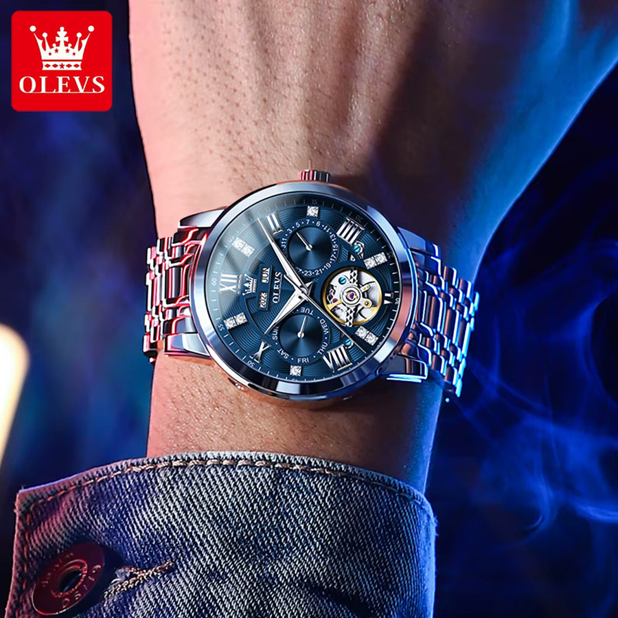 OLEVS Herrenuhr, Automatik, Edelstahl, Blau, Herren - Bild 2
