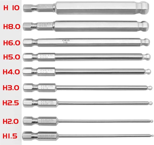 AlexHoumie Kugelkopf Inbus Bits Set metrisch, Sechskant Magnetische Schraubendreher Bits in Silber, Set mit 10 Stück (h2,5 bis h10) - Bild 1