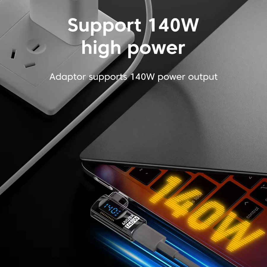 NNBILI USB-C Adapter 90 Grad U-förmig mit 140W PD, USB4.0 40 Gbit/s Datenübertragung und 8K 60 Hz Video für Thunderbolt 3/4, Schwarz oder Blau - Bild 3