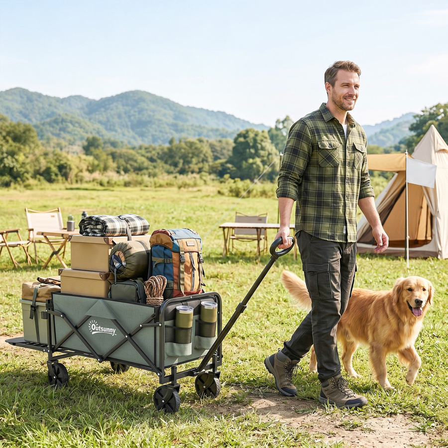Outsunny Gartenwagen klappbar in Grün mit herausnehmbarer Plane, 72 Liter Volumen und 90 kg Traglast, H x B x T: 92 x 46 x 114 cm - Bild 2