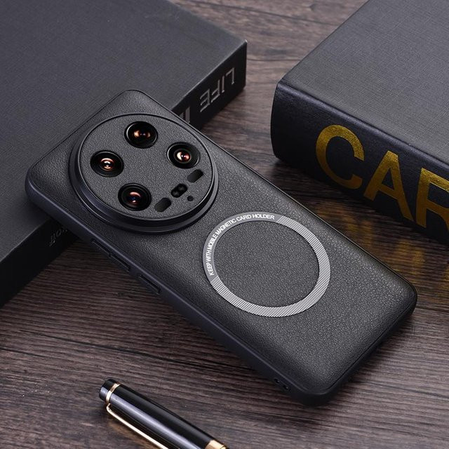 Magnetische PU-Leder Schutzhülle für Xiaomi 14 Ultra mit kabelloser Ladefunktion in Schwarz, Weiß, Rot oder Cyan - Bild 1