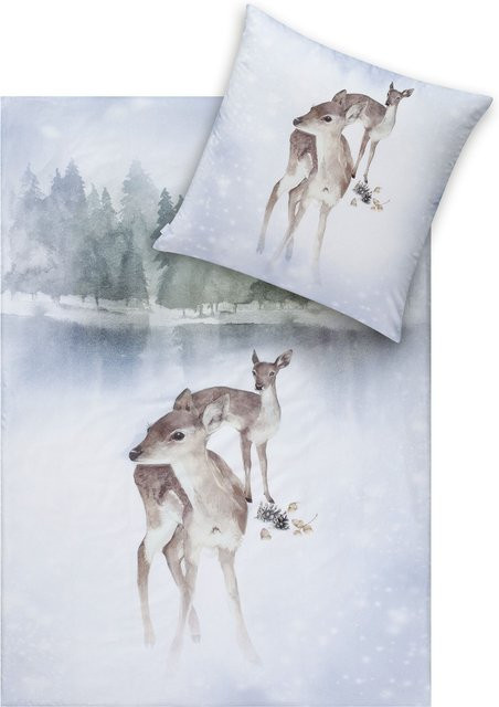 Bettwäsche Estella ICELAND aus Baumwolle in Weiß mit grafischem Design, bestehend aus Bettbezug und Kissenbezug, Winterqualität, B/H: 135 x 200 cm und 80 x 80 cm - Bild 1