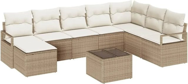 vidaXL Garten-Sofa-Set 9-teilig aus Poly Rattan und Stahl in Beige mit Polsterung und Tisch - Bild 1