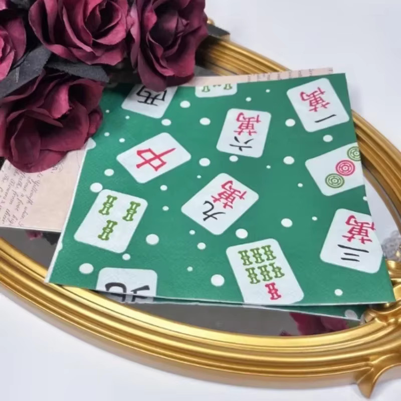 20 Stück GUANYAO Servietten mit chinesischem Mahjong-Print in Grün, 33 cm, 2-lagige dekorative Party-Papier-Servietten im orientalischen Design - Bild 3