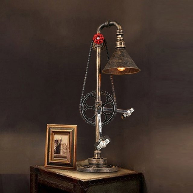 Vecli Industrielle Tischlampe im Retro-Design aus Metall in Braun für Schlafzimmer und Loft, H x B x T: 40 x 19 x 68 cm - Bild 1