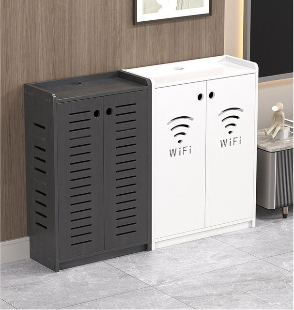 LEWEN Router-Regal Bodenstehendes Aufbewahrungsregal in Weiß Matt mit Rückwand für Wohnzimmer und Schlafzimmer B/T/H: 60,0 x 50,0 x 25,0 cm - Bild 1