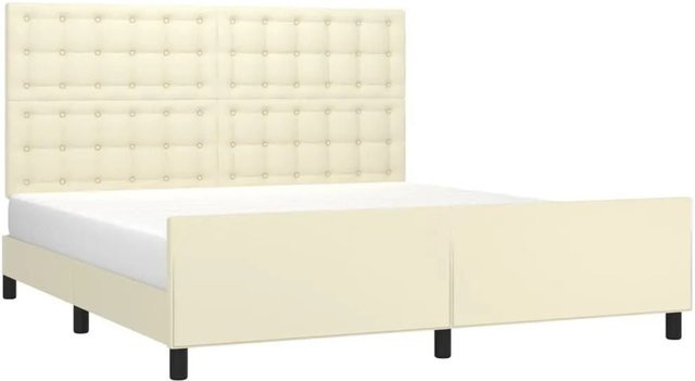 vidaXL Bettgestell mit Kopfteil in Beige aus Kunstleder und Holz, B/T/H: 180 x 200 x 128 cm - Bild 1