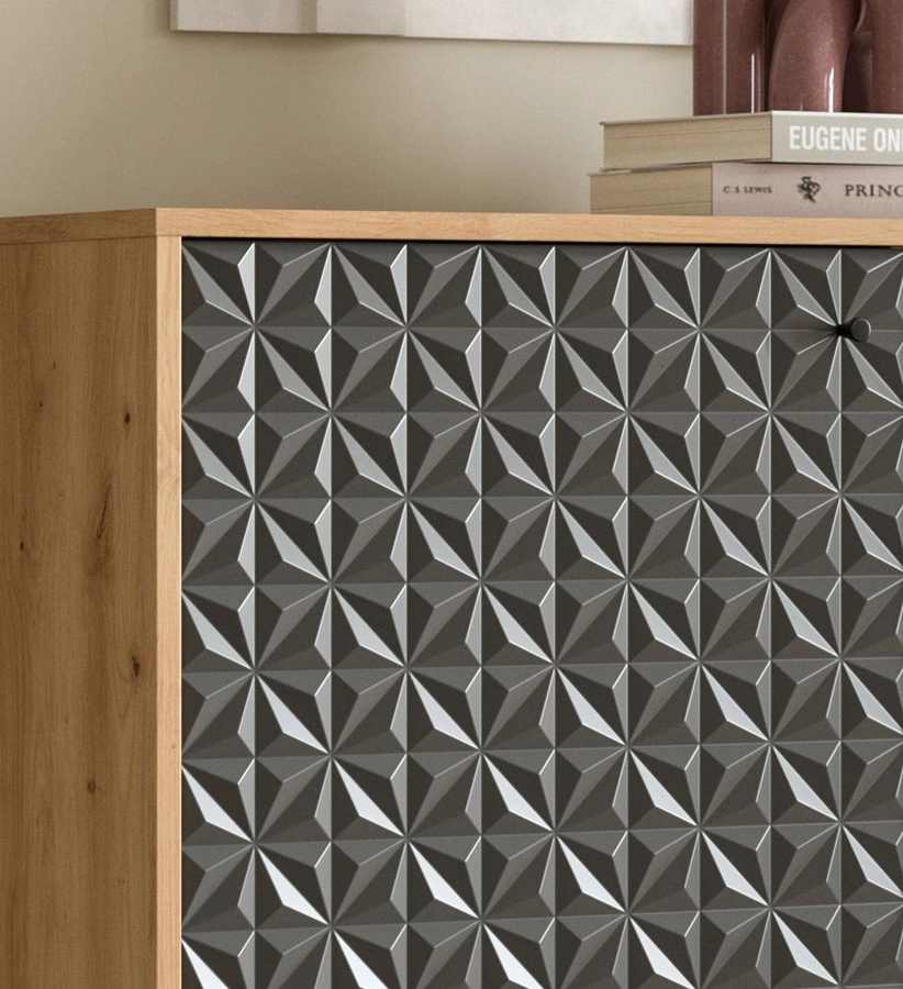 TV-Lowboard Relief von Inn.Furn in Grau und Eiche, B/T/H: 164 x 40 x 56 cm - Bild 3