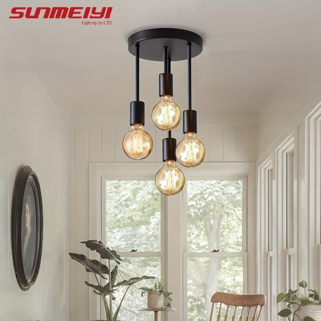 SUNMEIYI Moderne Deckenlampe in Schwarz mit vier E27 Fassungen aus Metall für Schlafzimmer, Küche und Flur - Bild 1