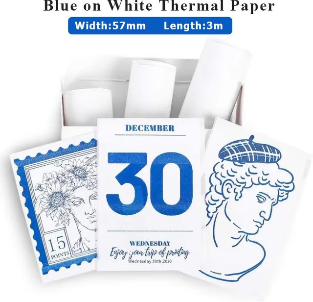 3 Rollen Thermopapier in Blau und Weiß für Peripage A6 T02 M02 M03 M04 Paperang - Bild 1