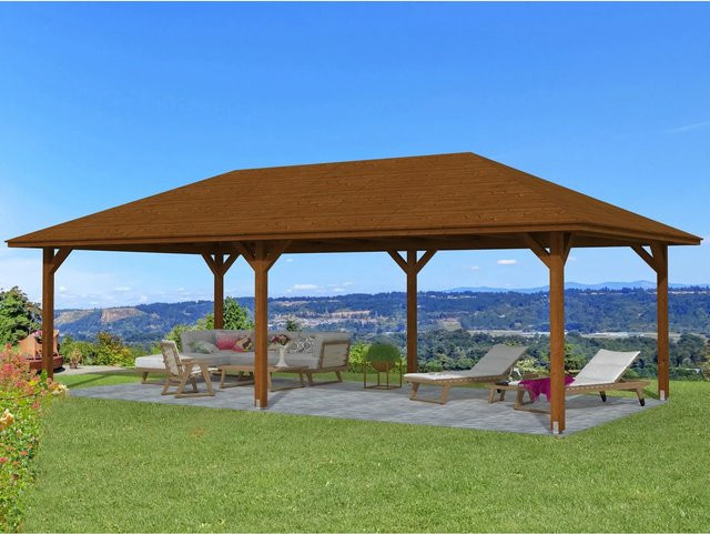 Skan Holz Pavillon Orleans 3 aus Nussbaum in Braun mit Zeltdach, B/T/H: 504 x 916 x 344 cm - Bild 1