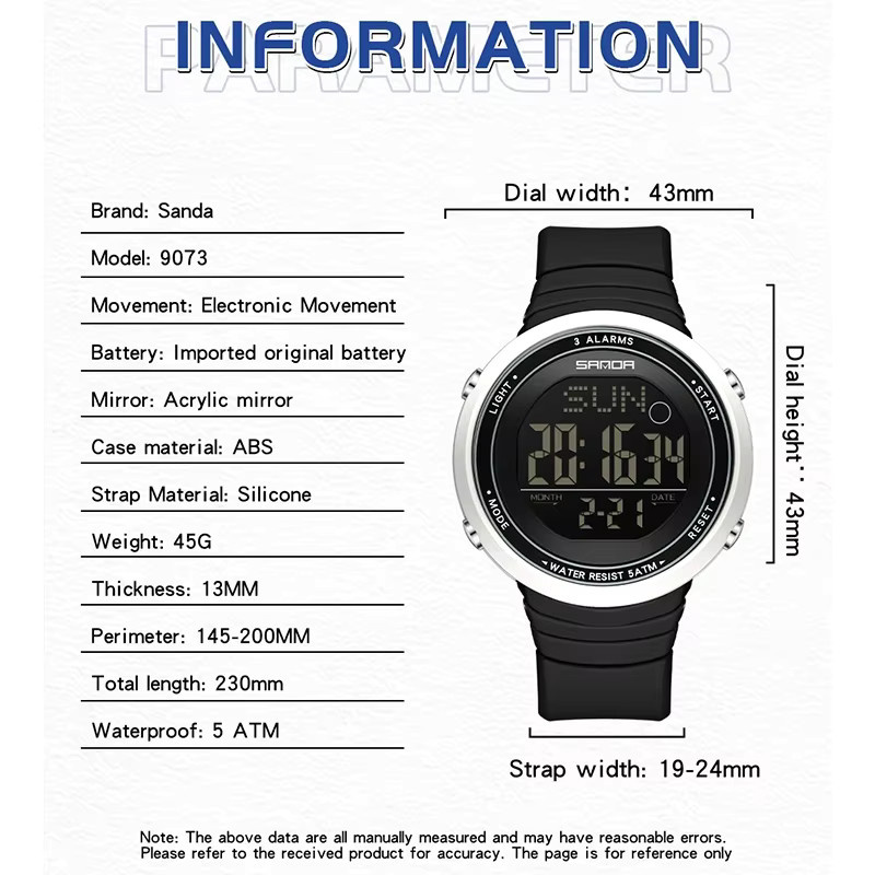 SANDA Digitale Sportuhr für Damen und Herren mit Silikonarmband in Blau, wasserdicht und leuchtend - Bild 3