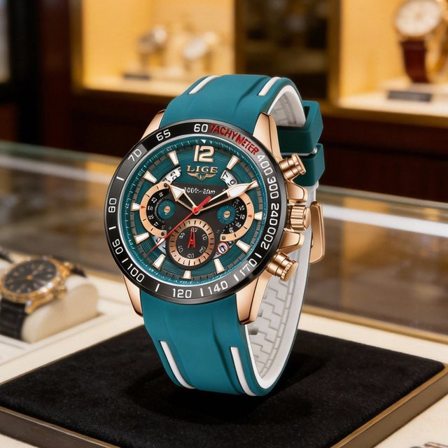 LIGE Armbanduhr Chronograph, Quarz, Edelstahl, Bicolor, Herren - Bild 1