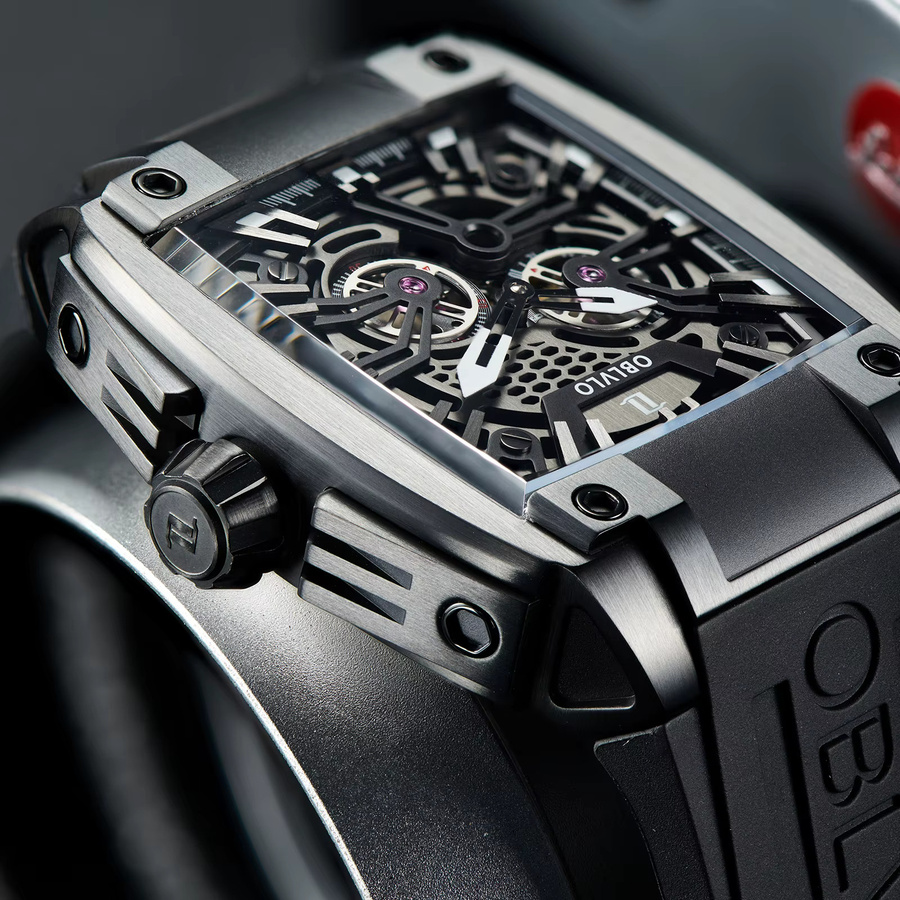 OBLVLO Armbanduhr Automatik, Tonneau, Edelstahl, Schwarz, Kautschuk, Herren - Bild 2