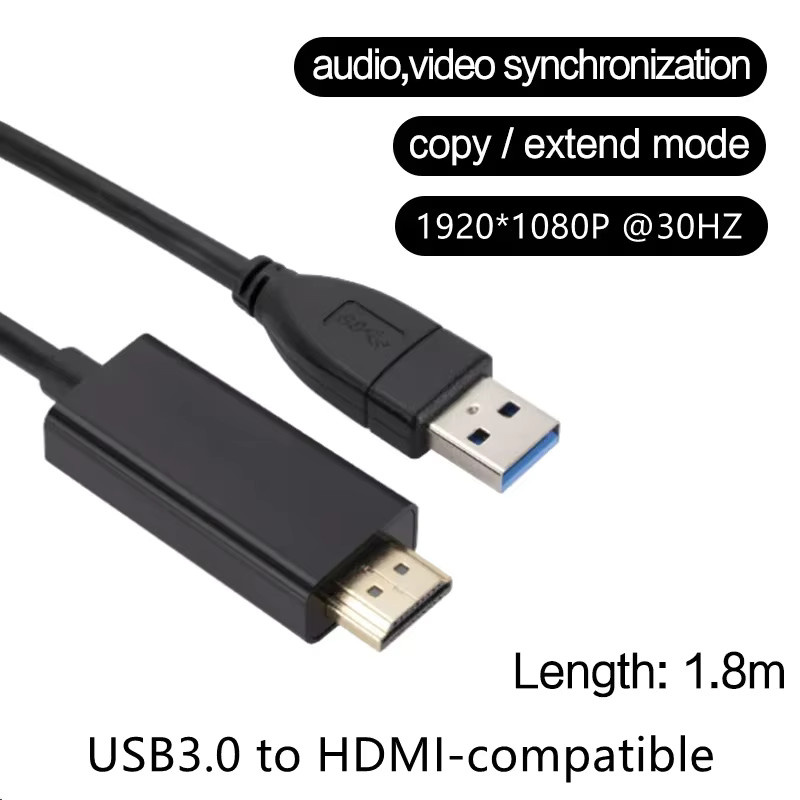 Kebidumei USB 3.0 auf HDMI Adapterkabel in Schwarz, 1080P Full HD, Länge: 1,8 m - Bild 2