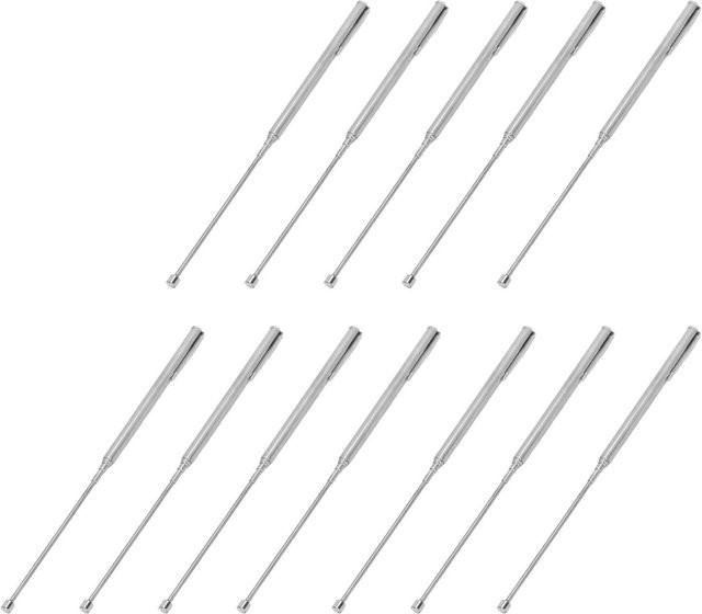12er Set Teleskopische Magnetische Stahlstäbe mit Taschenclip in Weiß und Silber - Bild 1