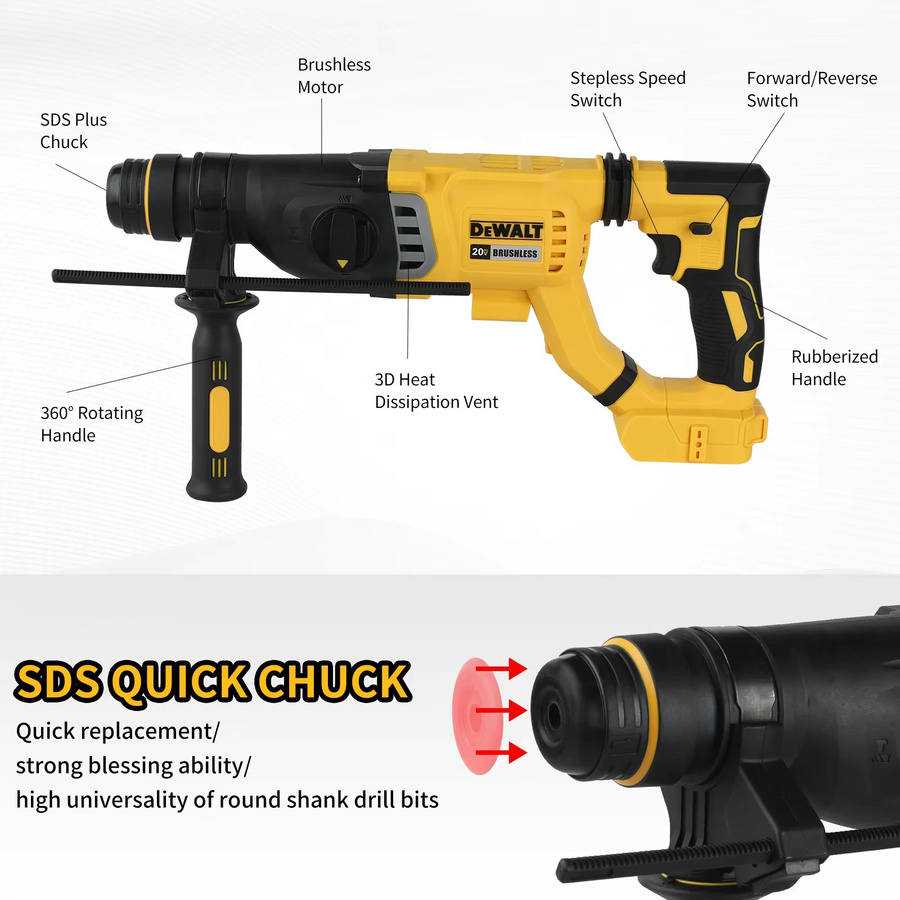 DeWalt DCH263 Akku-Bohrhammer mit SDS-Plus-Griff, gelb - Bild 3