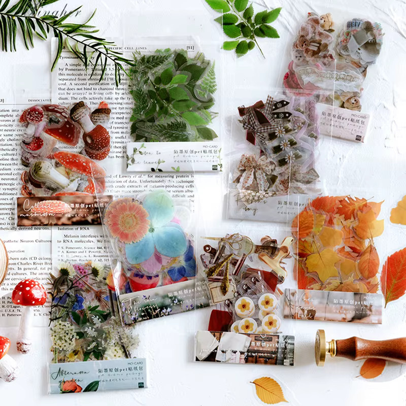 40 Stück Vintage Ginkgo-Blätter Aufkleber-Set aus PET für DIY Scrapbooking und Tagebuch-Dekoration in Mehrfarbig - Bild 1