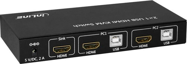 InLine 2x1 HDMI KVM Switch mit Audio und USB für 4K UHD, Schwarz (62602I) - Bild 1