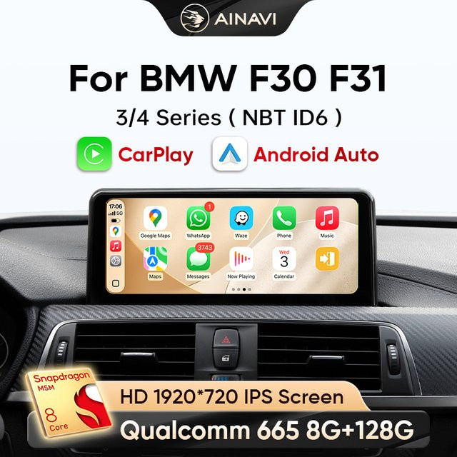 AINAVI Autoradio für BMW 3er F30 F31 F32 F33 F34 F35 F36 mit Android 13 Linux-System, kabelloses Carplay und Android Auto, HD IPS Touchscreen, GPS und Bluetooth, Schwarz - Bild 1