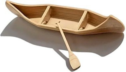 Linkee Kanu-Miniatur-Ornament in Antikbraun mit Holzmaserung und Paddel-Zubehör aus PLA - Bild 1
