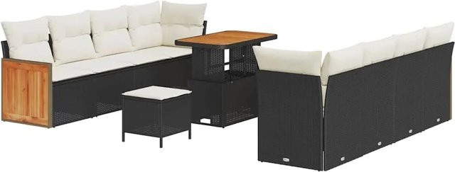 vidaXL Gartensofa-Set mit 11-teiligem Polster-Set in Schwarz und Beige, modernes U-Shape Lounge-Set aus Poly-Rattan und pulverbeschichtetem Stahl mit Stauraumfunktion - Bild 1