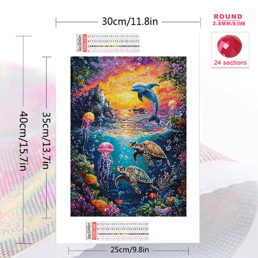 EverShine 5D Diamant-Mosaik DIY Set Meerestiere mit Meeresschildkröte, Delfin und Qualle in Multicolour, B/H: 30 x 20 cm - Bild 2